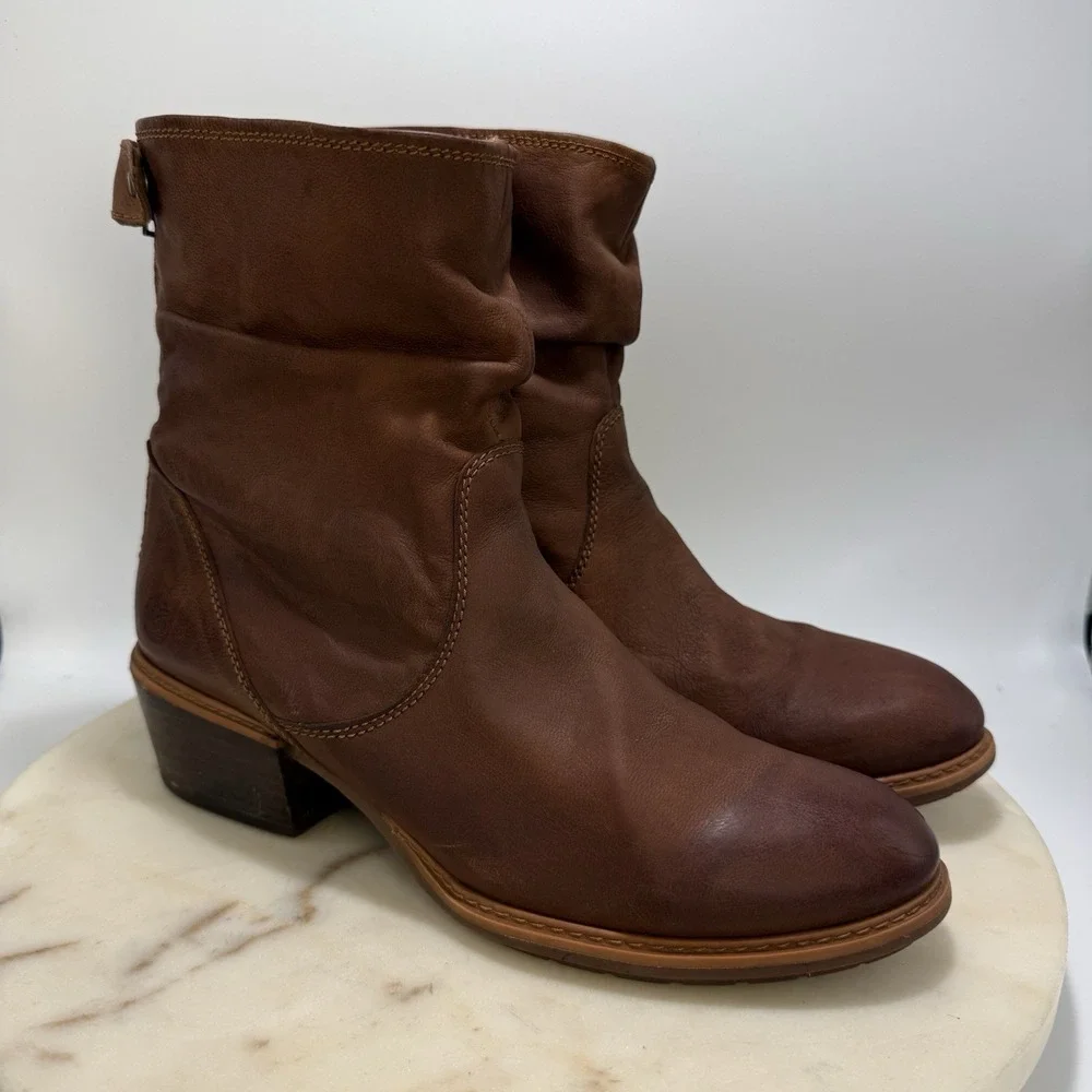 Timberland Sutherlin Bay Mid Back Zip Brown Leather Slouch Ankle Boots Women 10